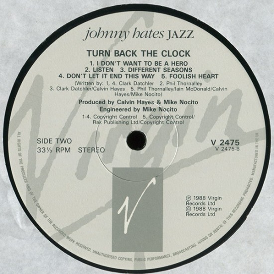 Johnny Hates Jazz Turn Back The Clock 1988 I Plak Sesi